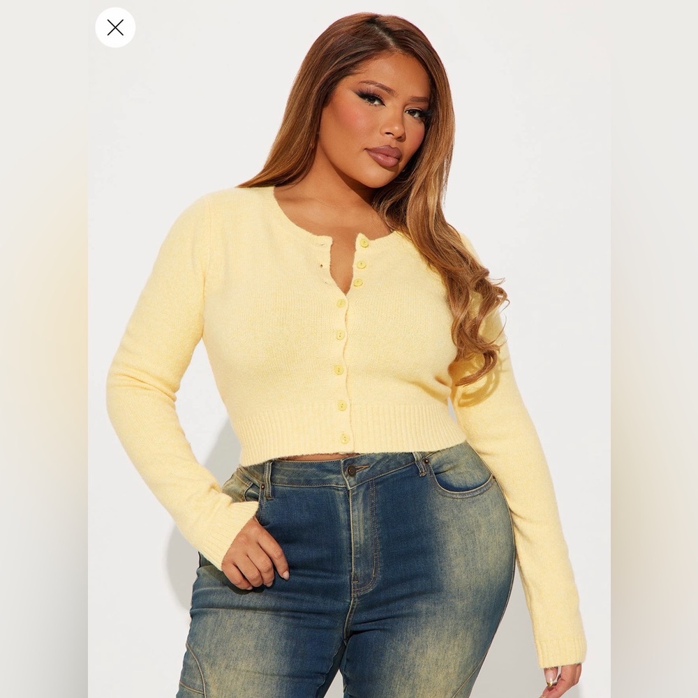 Fashion Nova Cropped Yellow Button Cardigan Sweater